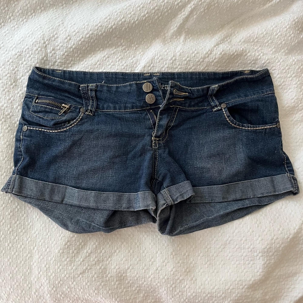 zumba jeans short shorts dark wash blue denim jeans y2k mcbling hollister summer